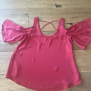 Cold-Shoulder Ruffle Sleeve Top in Rose pink